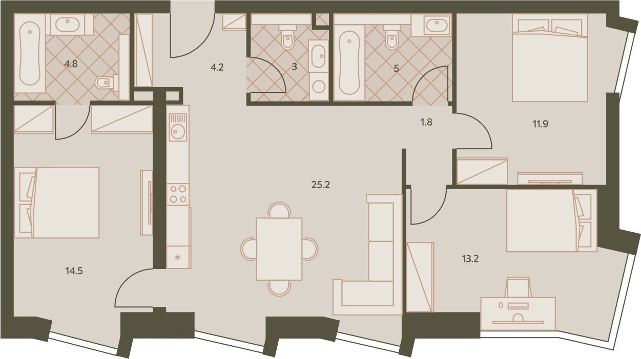 4-комнатная квартира с частичной отделкой, 83.1 м2, 24 этаж, дом сдан, ЖК Eniteo, корпус 2 - объявление 2326737 - фото №1