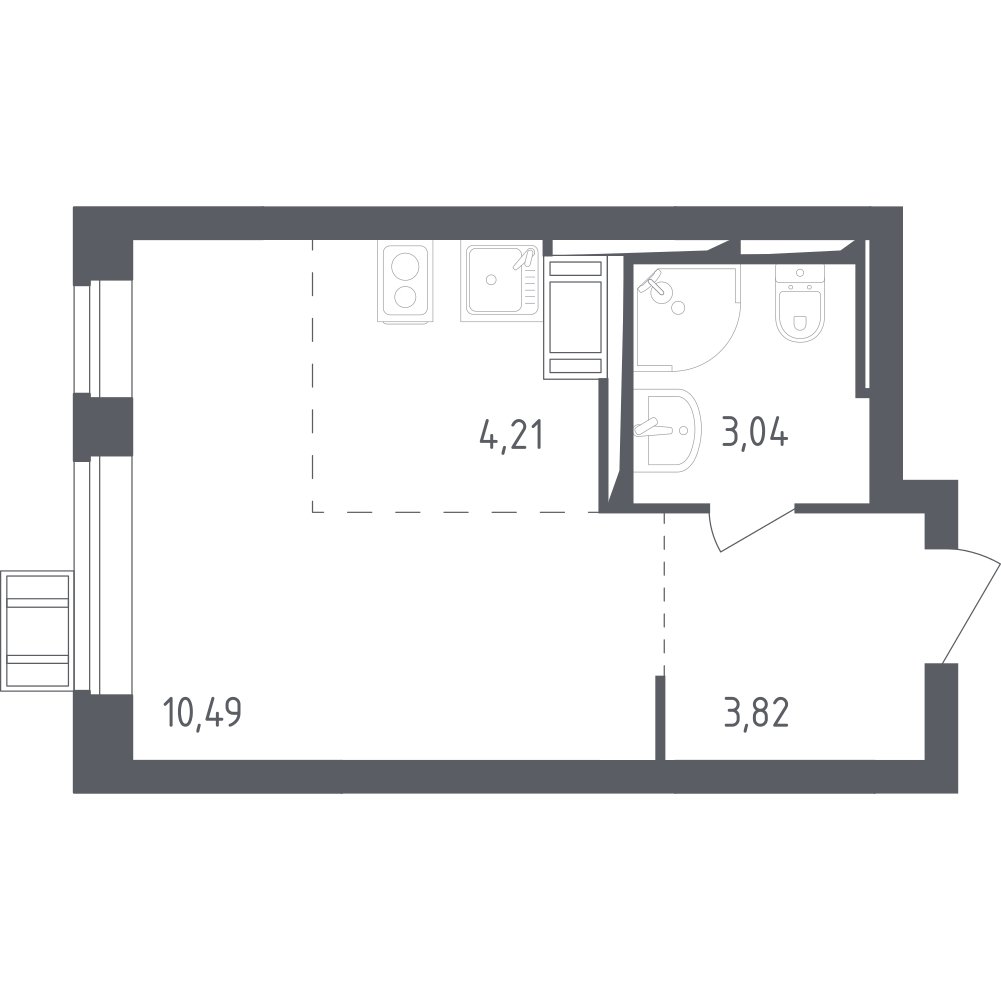 1-комнатная квартира с полной отделкой, 21.56 м2, 14 этаж, сдача 3 квартал 2023 г., ЖК Томилино Парк, корпус 4.1 - объявление 2141821 - фото №1