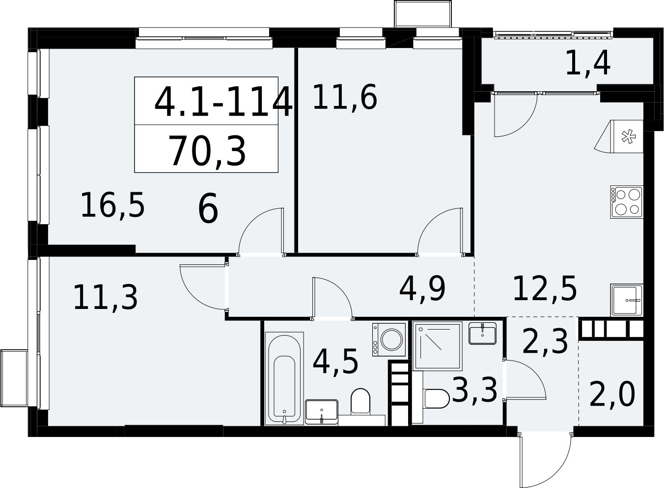 3-комнатная квартира с полной отделкой, 70.3 м2, 20 этаж, сдача 2 квартал 2027 г., ЖК Южные сады, корпус 4.1.1 - объявление 2392655 - фото №1