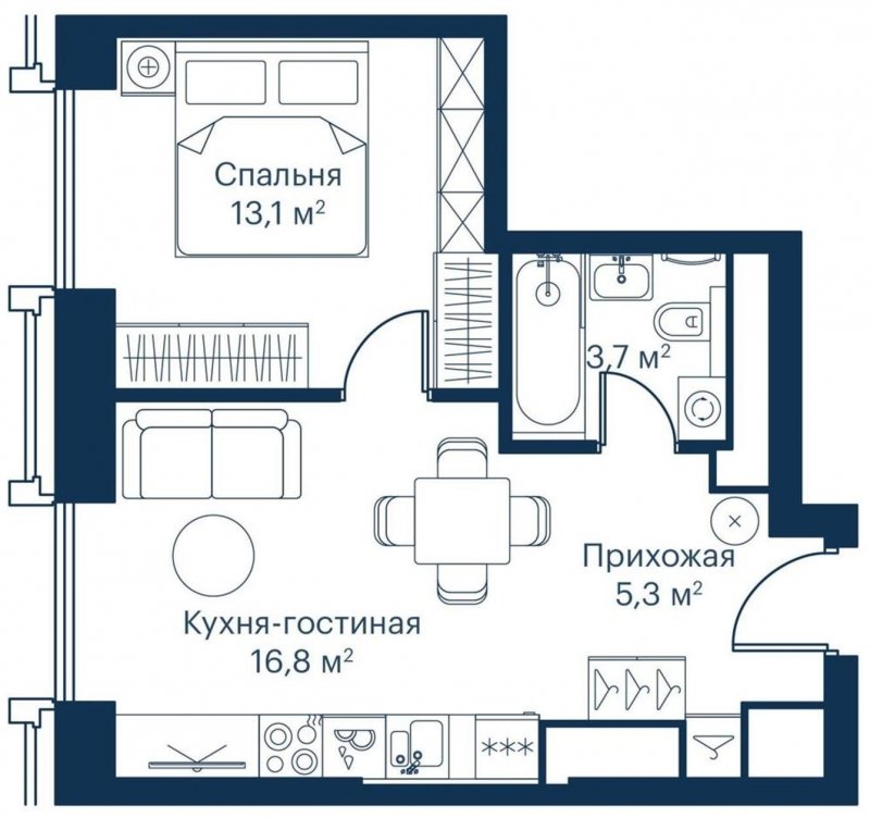 1-комнатная квартира с частичной отделкой, 39.28 м2, 37 этаж, сдача 2 квартал 2024 г., ЖК City Bay, корпус Indian Ocean 6 - объявление 1671367 - фото №1