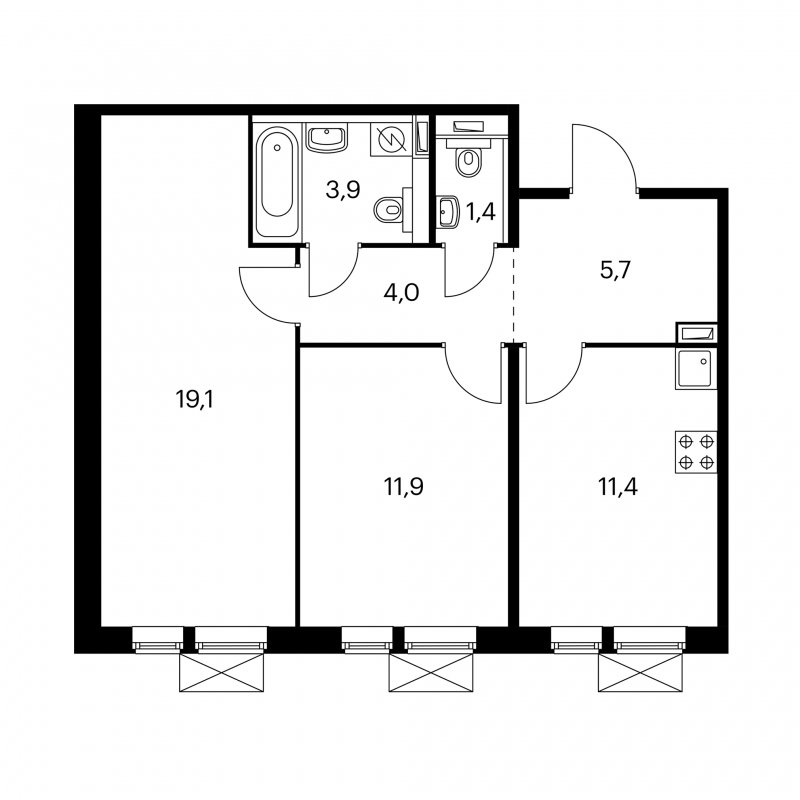2-комнатная квартира с полной отделкой, 56.6 м2, 2 этаж, сдача 3 квартал 2022 г., ЖК Середневский лес, корпус 1.5 - объявление 1772848 - фото №1