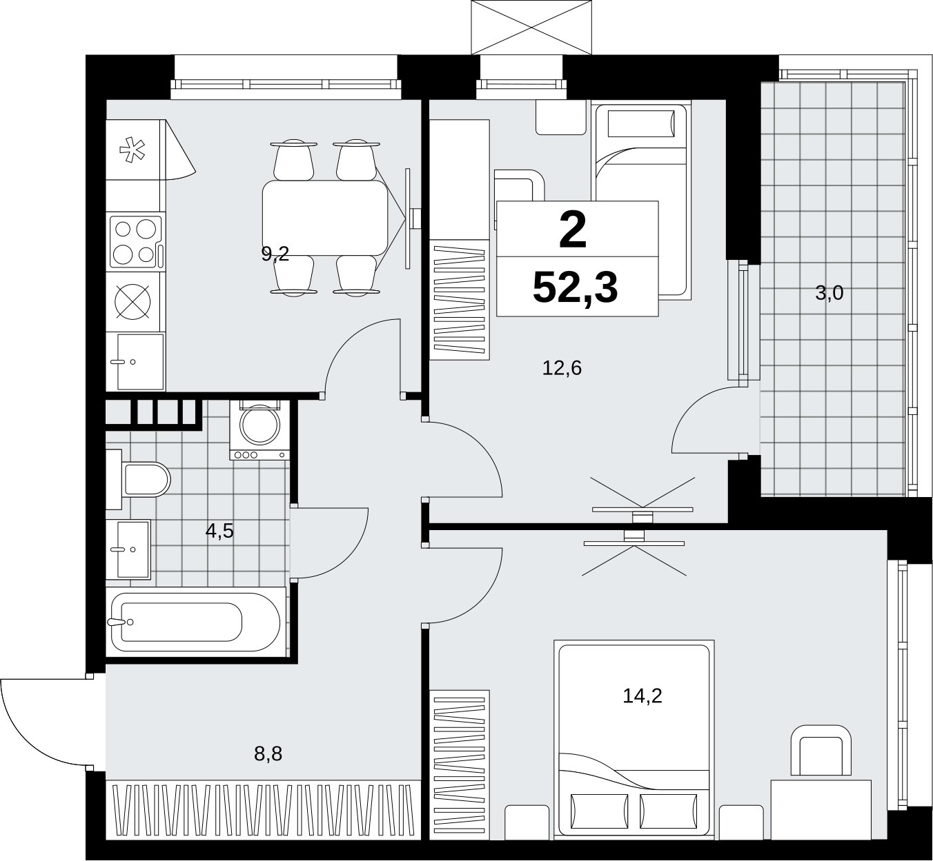 2-комнатная квартира без отделки, 52.3 м2, 4 этаж, сдача 4 квартал 2026 г., ЖК Скандинавия, корпус 2.18.2.6 - объявление 2351722 - фото №1