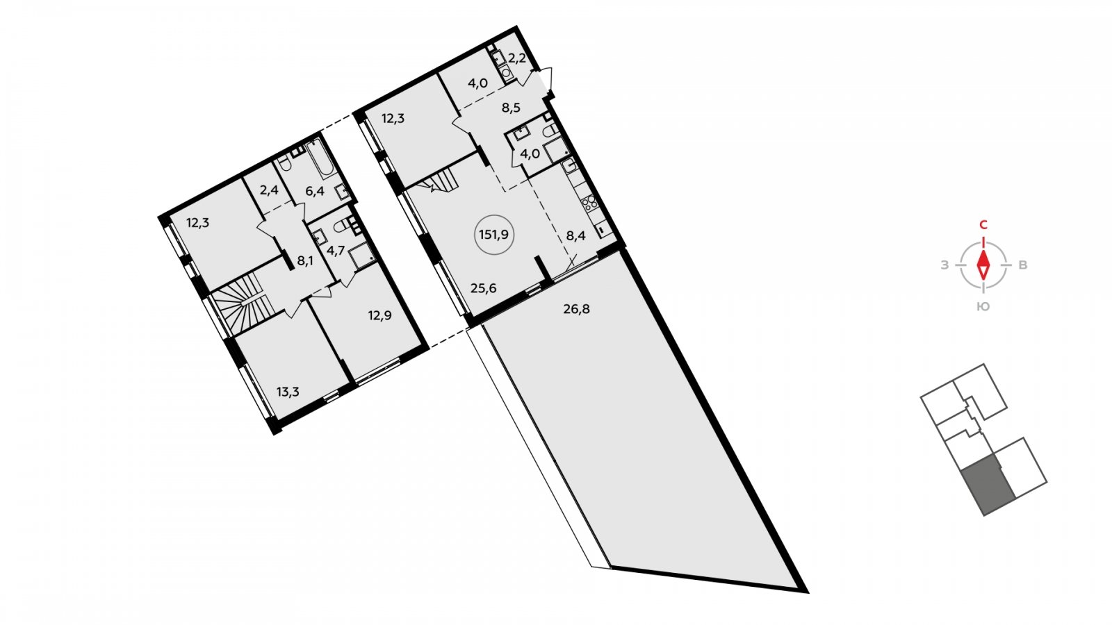 5-комнатная квартира (евро) без отделки, 152.1 м2, 2 этаж, дом сдан, ЖК Прокшино, корпус 4.4 - объявление 2262468 - фото №1