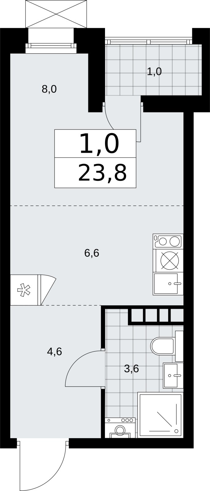 Студия с частичной отделкой, 23.8 м2, 4 этаж, сдача 2 квартал 2026 г., ЖК Прокшино, корпус 10.1.6 - объявление 2379193 - фото №1