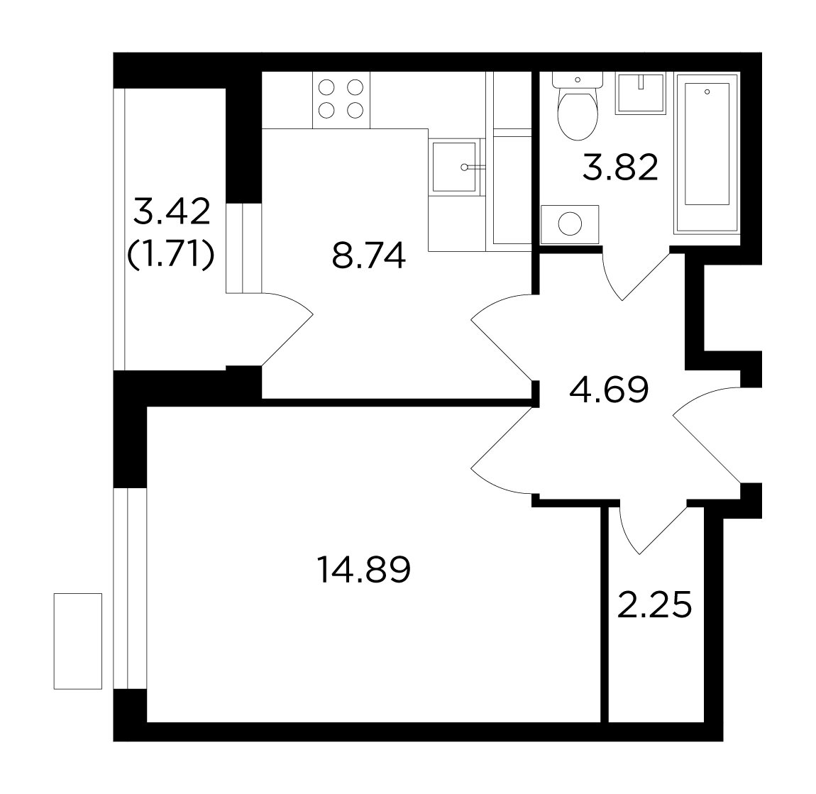 1-комнатная квартира без отделки, 36.1 м2, 9 этаж, дом сдан, ЖК VESNA, корпус 3 - объявление 2007535 - фото №1