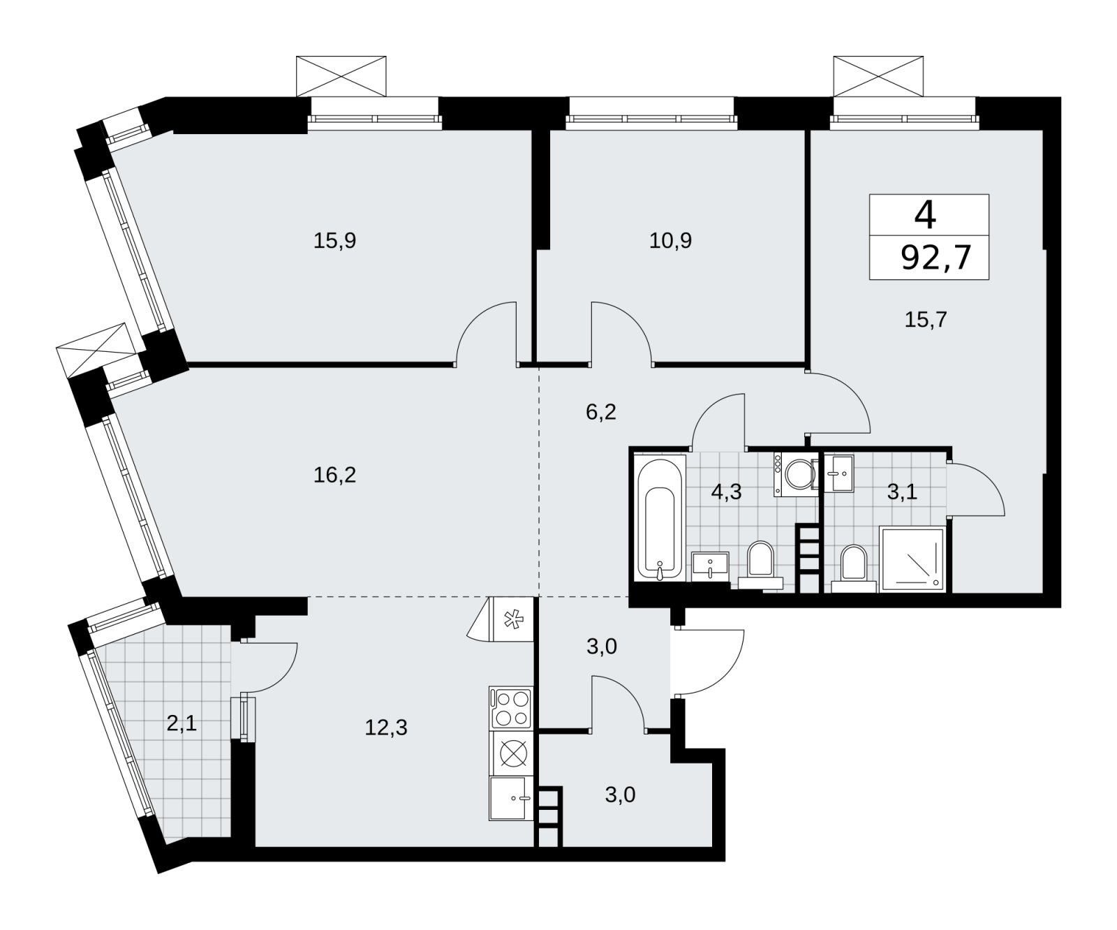4-комнатная квартира (евро) без отделки, 92.7 м2, 4 этаж, сдача 1 квартал 2026 г., ЖК Дзен-кварталы, корпус 4.2 - объявление 2251487 - фото №1