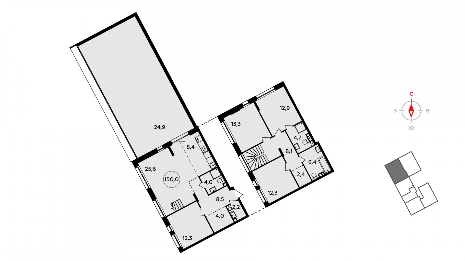 5-комнатная квартира (евро) без отделки, 150.1 м2, 2 этаж, дом сдан, ЖК Прокшино, корпус 4.4 - объявление 2262466 - фото №1