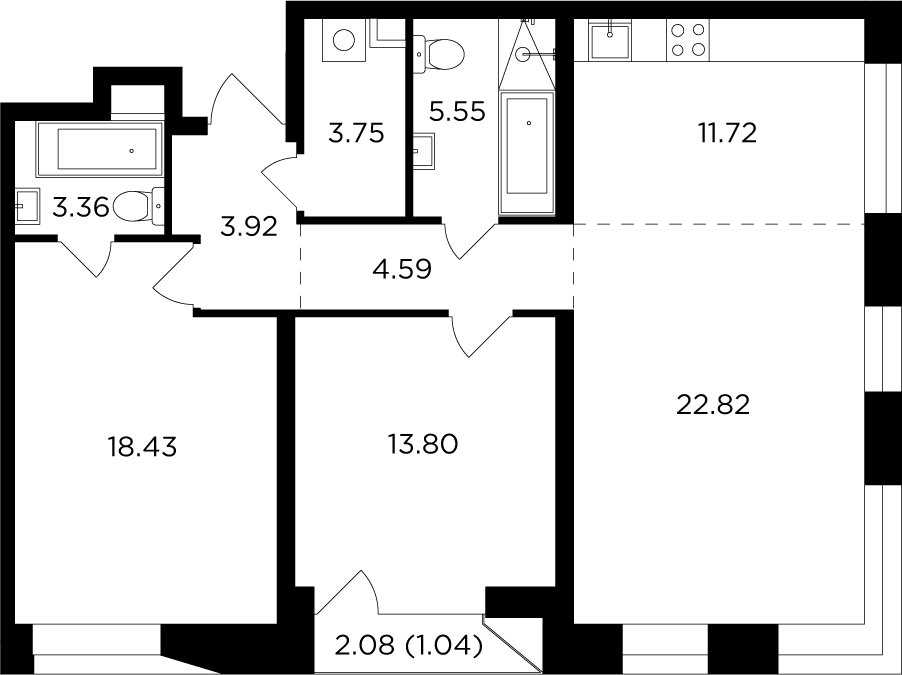 3-комнатная квартира без отделки, 89.12 м2, 11 этаж, сдача 4 квартал 2023 г., ЖК FORIVER, корпус 3 - объявление 2007684 - фото №1