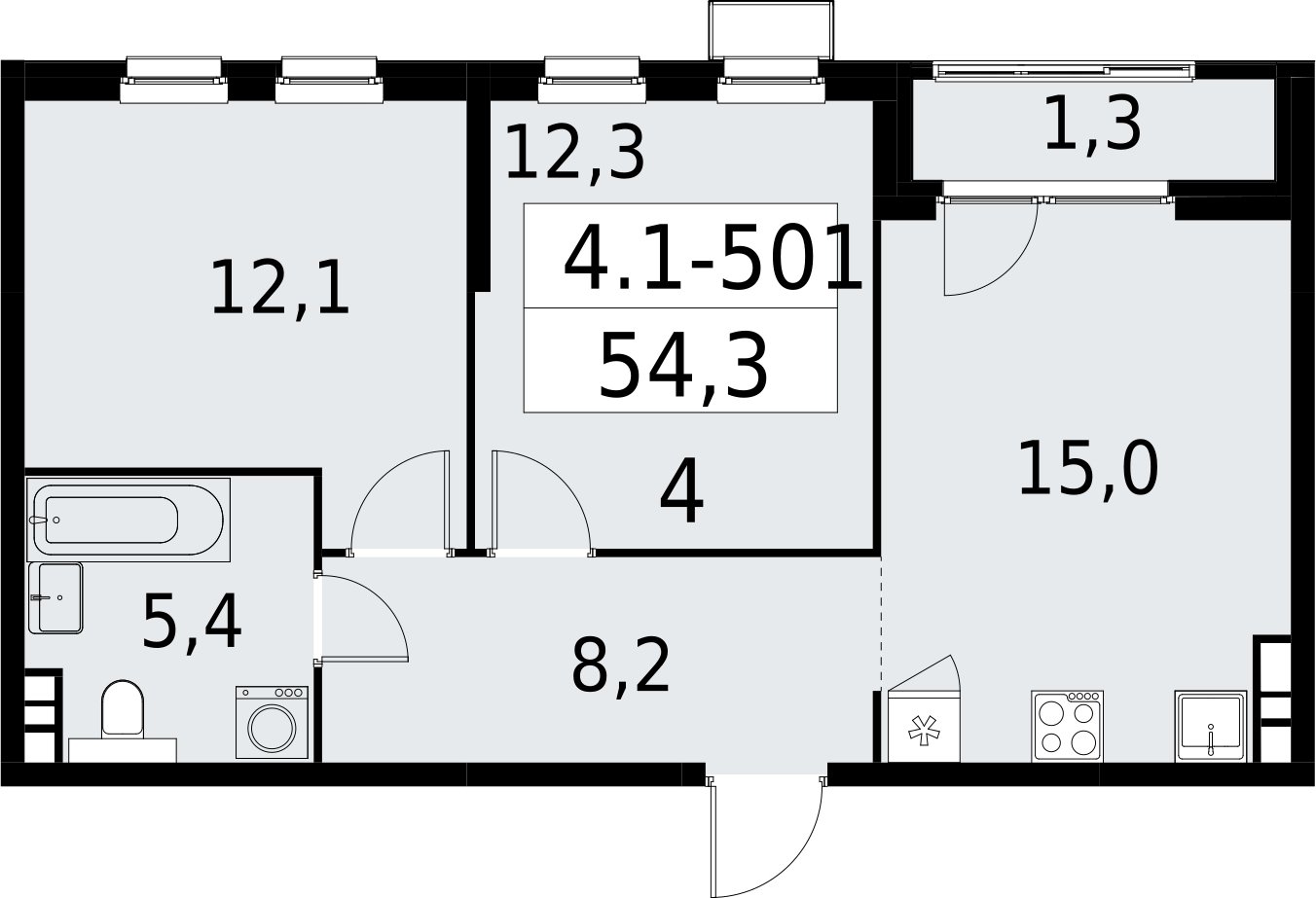 2-комнатная квартира с полной отделкой, 54.3 м2, 16 этаж, сдача 2 квартал 2027 г., ЖК Южные сады, корпус 4.1.2 - объявление 2393006 - фото №1