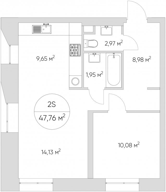 2-комнатные апартаменты без отделки, 47.76 м2, 2 этаж, сдача 1 квартал 2024 г., ЖК N'ICE LOFT, корпус 2 - объявление 1667506 - фото №1