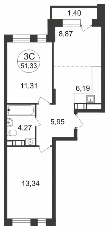 3-комнатная квартира с полной отделкой, 51.33 м2, 6 этаж, сдача 3 квартал 2023 г., ЖК Люберцы, корпус 66 - объявление 1597917 - фото №1