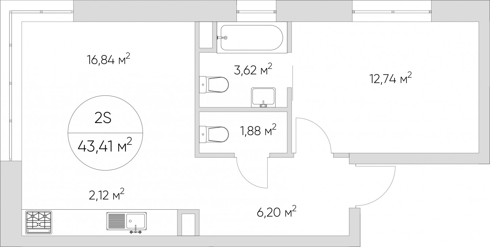 2-комнатные апартаменты без отделки, 43.41 м2, 5 этаж, сдача 1 квартал 2024 г., ЖК N'ICE LOFT, корпус 1 - объявление 2171744 - фото №1