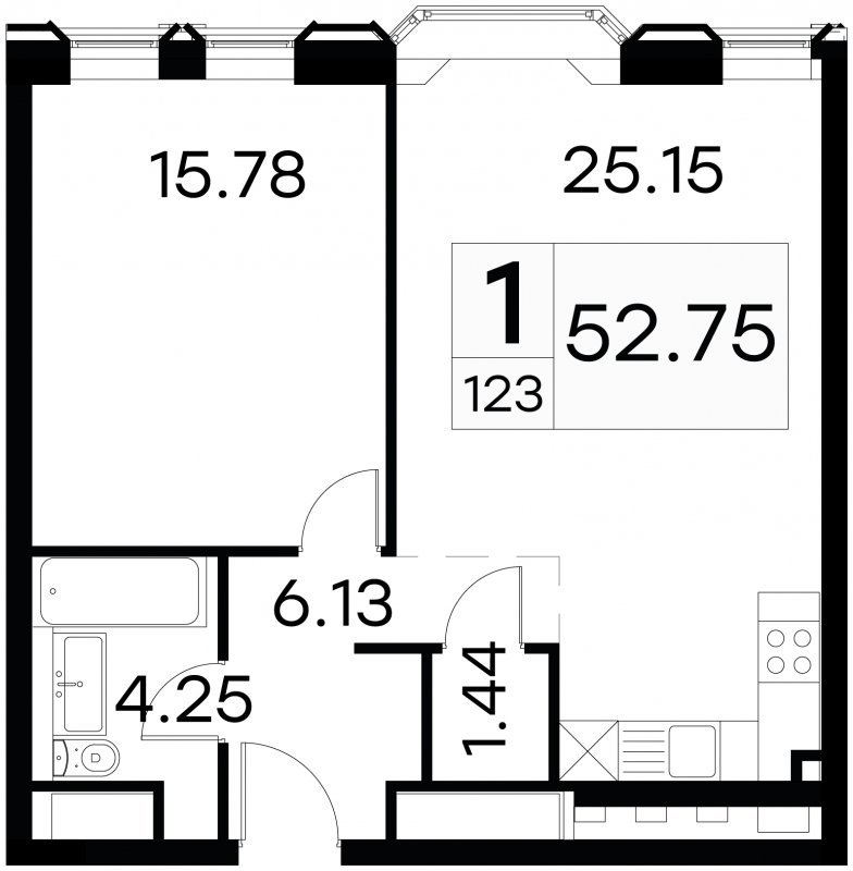 1-комнатные апартаменты с частичной отделкой, 52.75 м2, 11 этаж, сдача 3 квартал 2024 г., ЖК GloraX Aura Белорусская, корпус 1 - объявление 1708626 - фото №1
