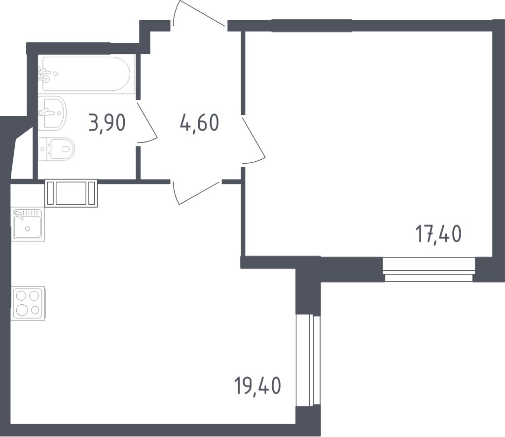 1-комнатная квартира с полной отделкой, 45.3 м2, 5 этаж, сдача 3 квартал 2023 г., ЖК Квартал Некрасовка, корпус 4 - объявление 1994278 - фото №1