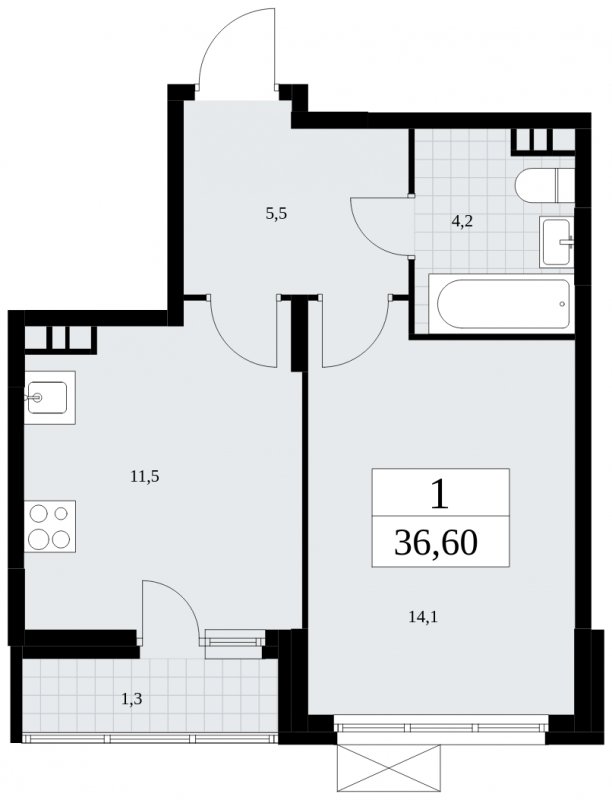 1-комнатная квартира без отделки, 36.6 м2, 3 этаж, сдача 4 квартал 2024 г., ЖК Скандинавия, корпус 35.2.1 - объявление 1840850 - фото №1