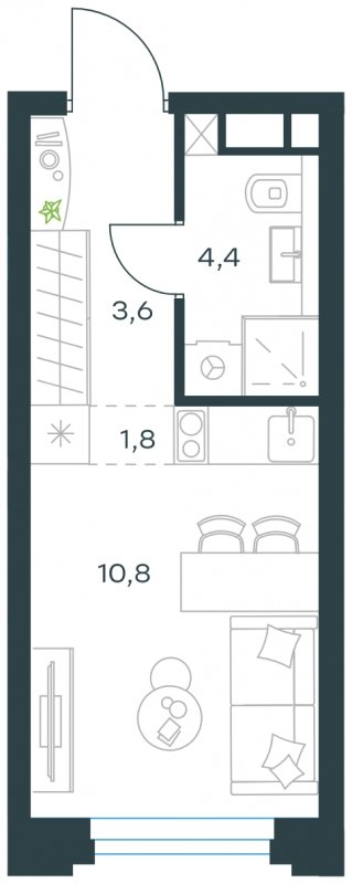 1-комнатная квартира с частичной отделкой, 20.6 м2, 9 этаж, сдача 4 квартал 2023 г., ЖК Level Нагатинская, корпус В - объявление 1772857 - фото №1