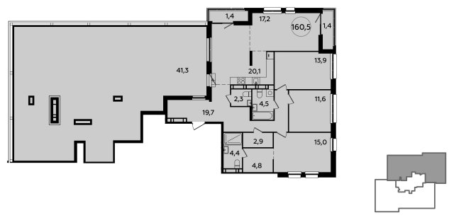 4-комнатная квартира (евро) с частичной отделкой, 160.5 м2, 23 этаж, сдача 2 квартал 2024 г., ЖК Южные сады, корпус 1.5 - объявление 2052282 - фото №1