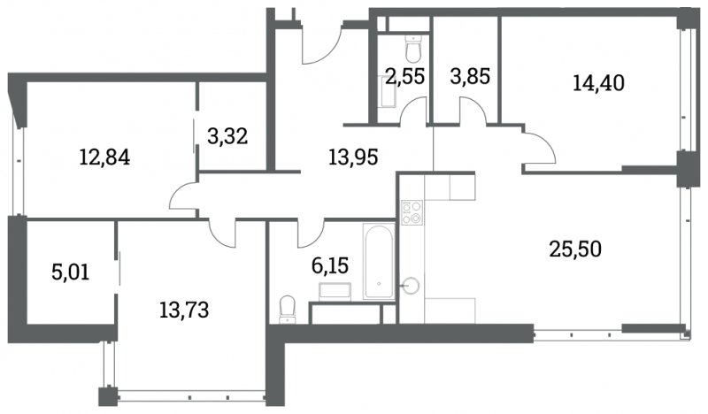 3-комнатная квартира без отделки, 101.31 м2, 6 этаж, сдача 4 квартал 2022 г., ЖК Headliner, корпус 6 - объявление 1554846 - фото №1