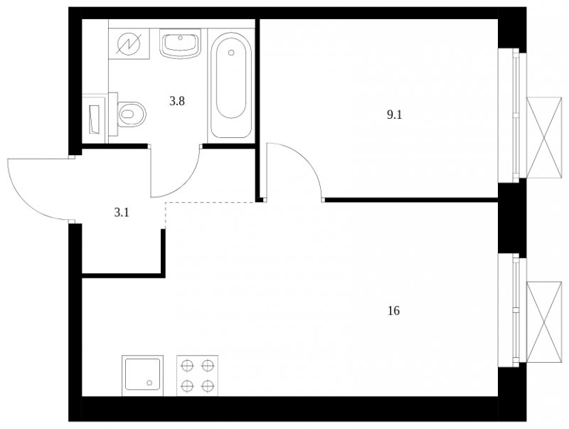 1-комнатная квартира с полной отделкой, 32 м2, 25 этаж, сдача 3 квартал 2023 г., ЖК Кольская 8, корпус 1 - объявление 1551855 - фото №1