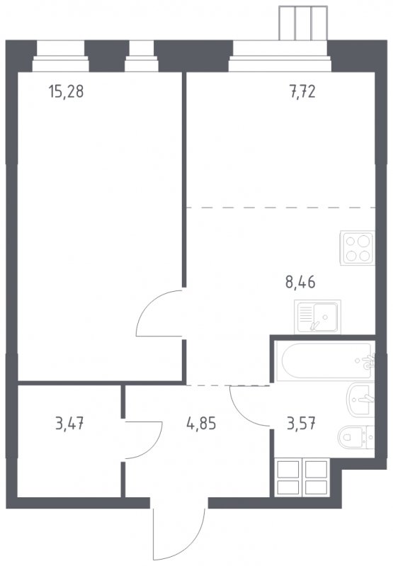 2-комнатные апартаменты с полной отделкой, 43.35 м2, 4 этаж, сдача 1 квартал 2023 г., ЖК Тропарево Парк, корпус 1.2 - объявление 1771075 - фото №1