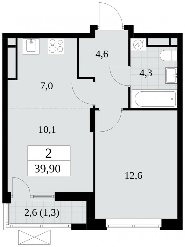 2-комнатная квартира (евро) с частичной отделкой, 39.9 м2, 16 этаж, сдача 2 квартал 2025 г., ЖК Прокшино, корпус 5.1.1 - объявление 1860035 - фото №1
