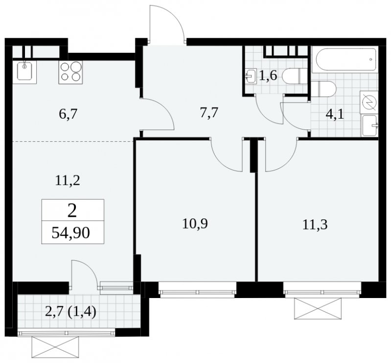 3-комнатная квартира (евро) с частичной отделкой, 54.9 м2, 13 этаж, сдача 1 квартал 2025 г., ЖК Прокшино, корпус 5.2.2 - объявление 1751232 - фото №1