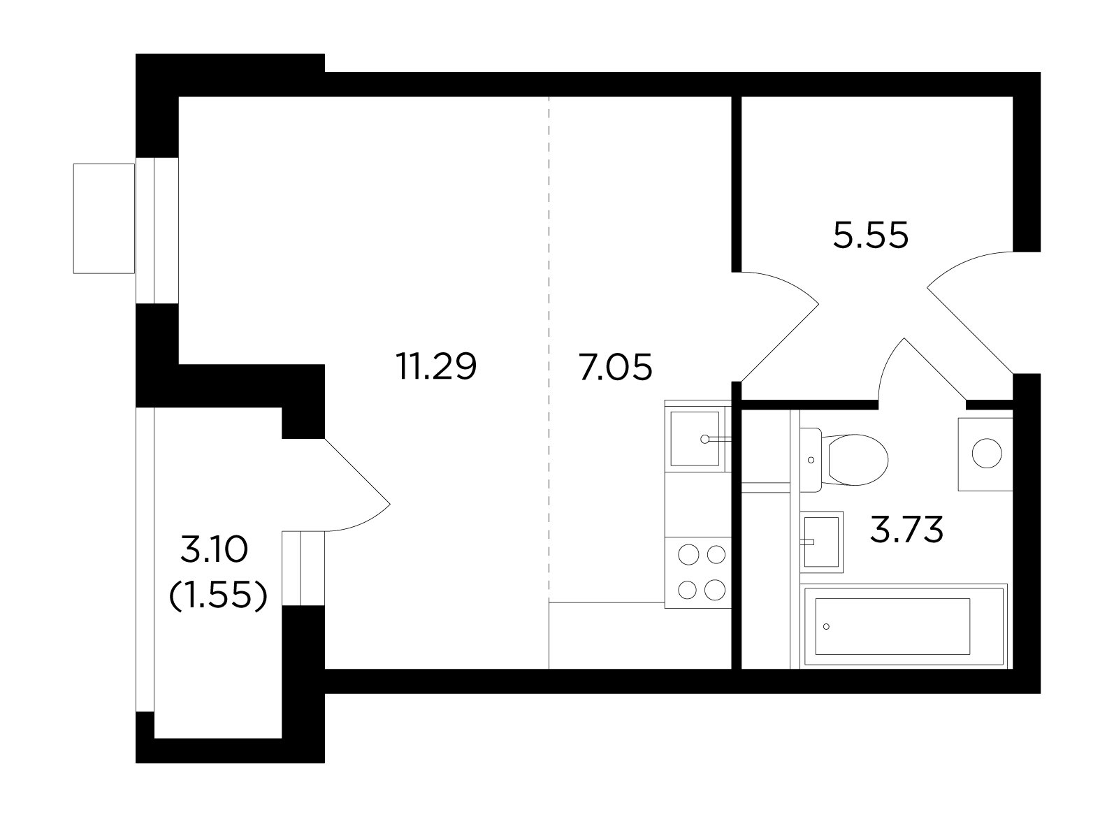 1-комнатная квартира без отделки, 29.17 м2, 8 этаж, дом сдан, ЖК VESNA, корпус 4.1 - объявление 2007565 - фото №1