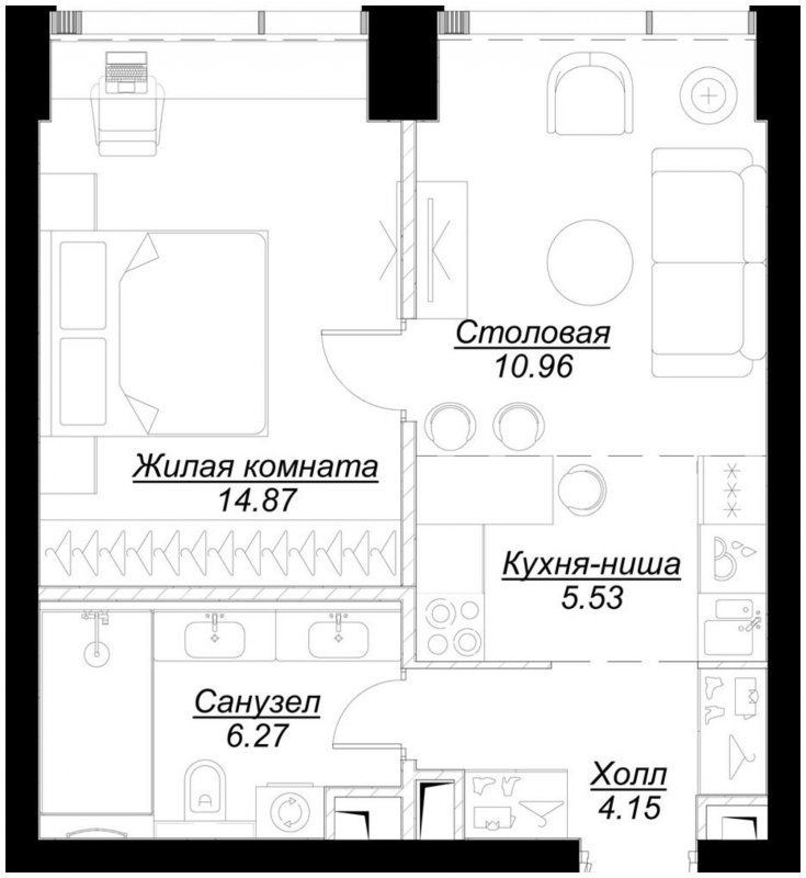 1-комнатная квартира с частичной отделкой, 41.7 м2, 3 этаж, сдача 4 квартал 2024 г., ЖК MOD, корпус Mod.D - объявление 1788164 - фото №1
