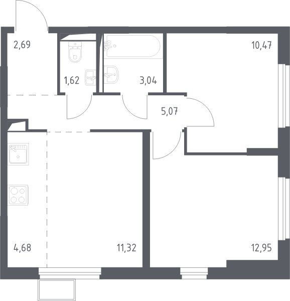 3-комнатная квартира с полной отделкой, 51.8 м2, 12 этаж, сдача 4 квартал 2024 г., ЖК Остафьево, корпус 14 - объявление 2067961 - фото №1