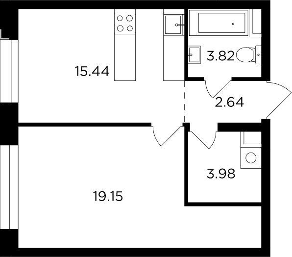 1-комнатная квартира без отделки, 45.03 м2, 12 этаж, дом сдан, ЖК FORIVER, корпус 3 - объявление 2371271 - фото №1