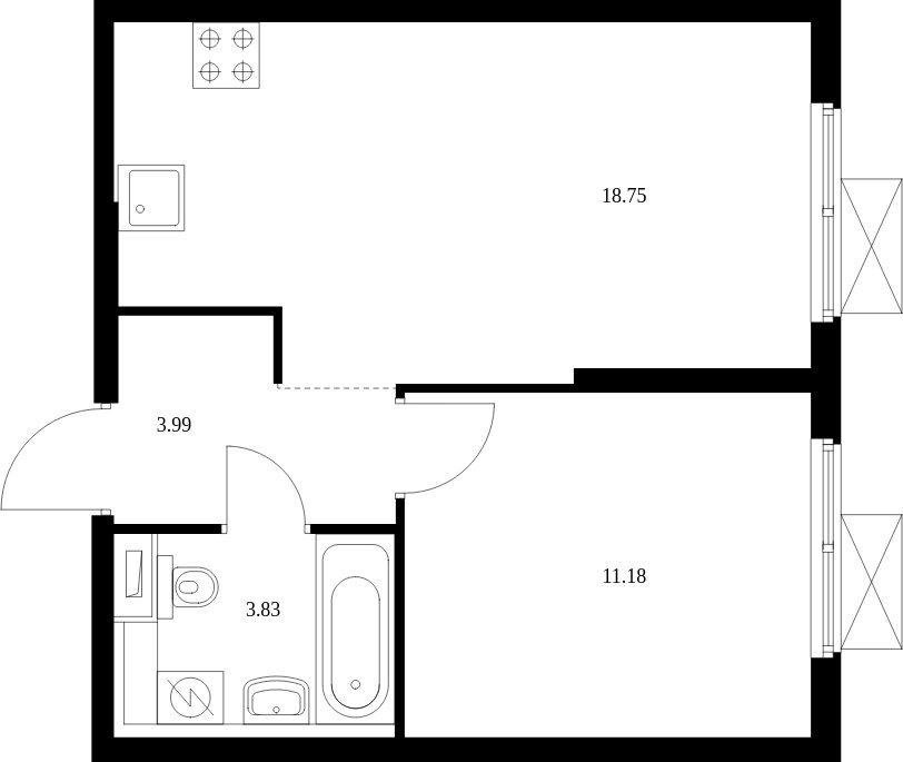 1-комнатная квартира с полной отделкой, 37.75 м2, 2 этаж, сдача 4 квартал 2024 г., ЖК Матвеевский Парк, корпус 1.5 - объявление 1996196 - фото №1