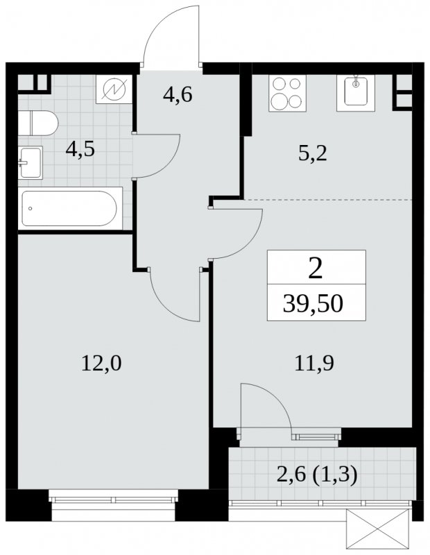2-комнатная квартира (евро) без отделки, 39.5 м2, 3 этаж, сдача 4 квартал 2024 г., ЖК Скандинавия, корпус 2.27.3 - объявление 1840459 - фото №1