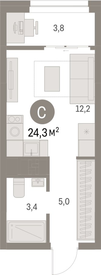 Студия с частичной отделкой, 24.33 м2, 6 этаж, дом сдан, ЖК Первый квартал, корпус 5 - объявление 2262838 - фото №1