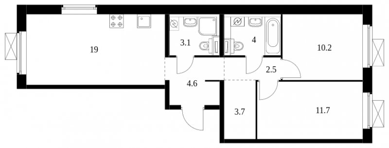 2-комнатная квартира с полной отделкой, 58.8 м2, 19 этаж, сдача 3 квартал 2024 г., ЖК Люблинский парк, корпус 15 - объявление 1783397 - фото №1