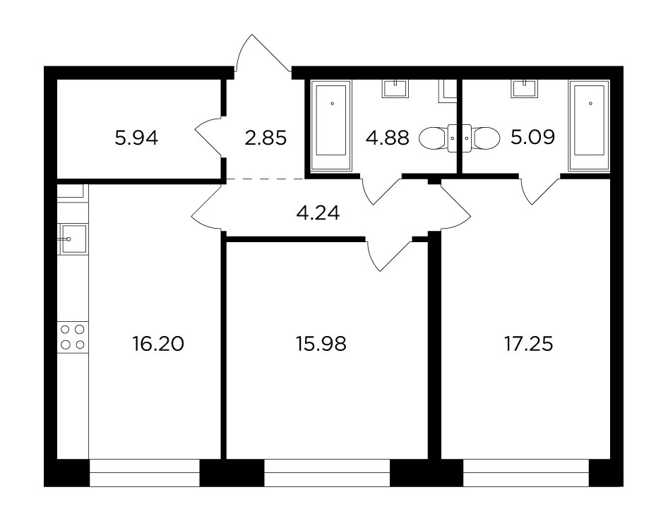 2-комнатная квартира с частичной отделкой, 72.43 м2, 5 этаж, дом сдан, ЖК FORIVER, корпус 8 - объявление 2278909 - фото №1