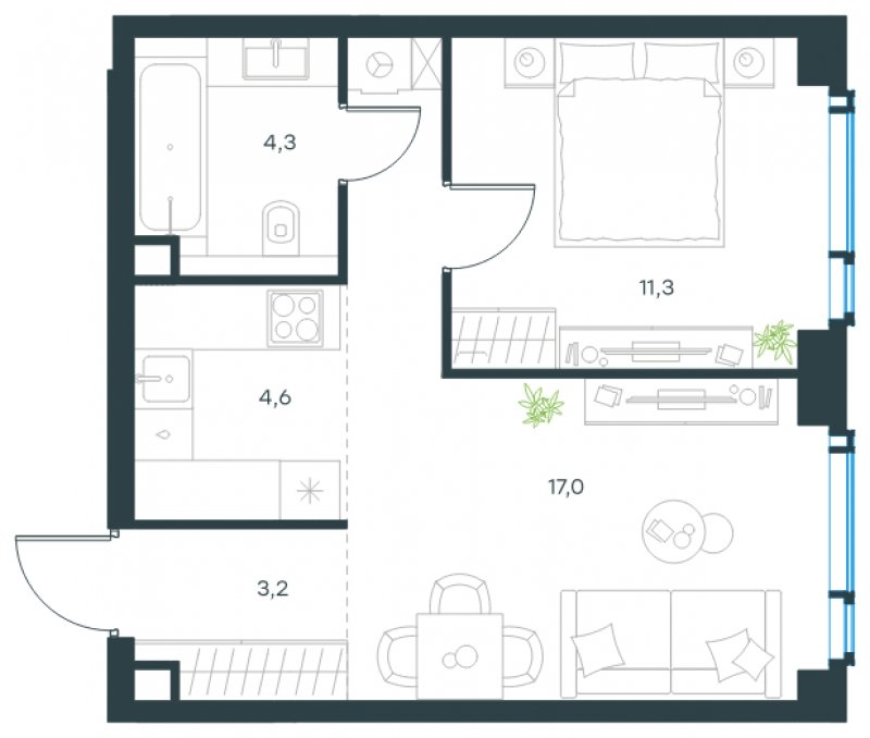 2-комнатная квартира без отделки, 40.4 м2, 37 этаж, сдача 2 квартал 2025 г., ЖК Level Мичуринский, корпус 2 - объявление 1775357 - фото №1