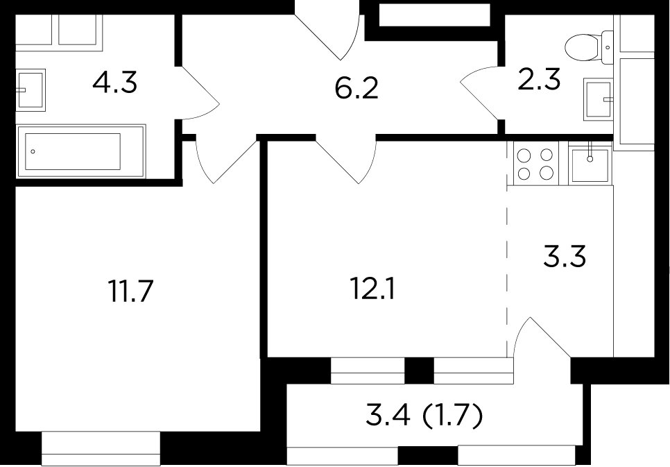 2-комнатная квартира без отделки, 41.59 м2, 7 этаж, дом сдан, ЖК Филатов Луг, корпус 3 - объявление 2371225 - фото №1