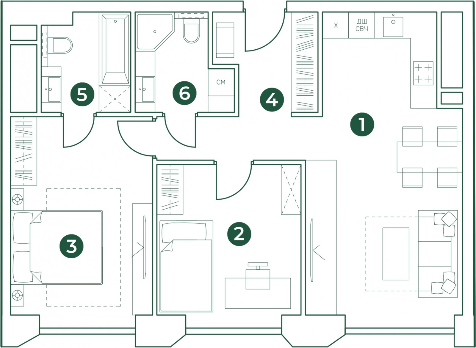 3-комнатная квартира (евро) с полной отделкой, 68.33 м2, 24 этаж, сдача 1 квартал 2024 г., ЖК Эко-квартал VERY, корпус 2 - объявление 2240190 - фото №1