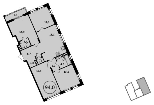 4-комнатная квартира без отделки, 94 м2, 7 этаж, сдача 4 квартал 2022 г., ЖК Испанские кварталы, корпус 5.3 - объявление 1409497 - фото №1