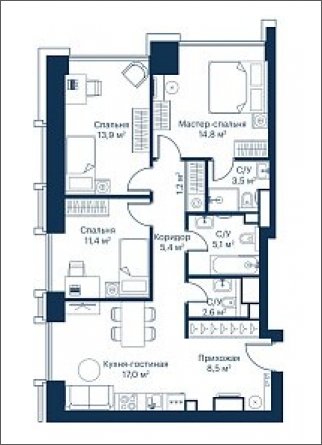 3-комнатная квартира с частичной отделкой, 83.45 м2, 15 этаж, сдача 2 квартал 2024 г., ЖК City Bay, корпус Indian Ocean 1 - объявление 1934866 - фото №1