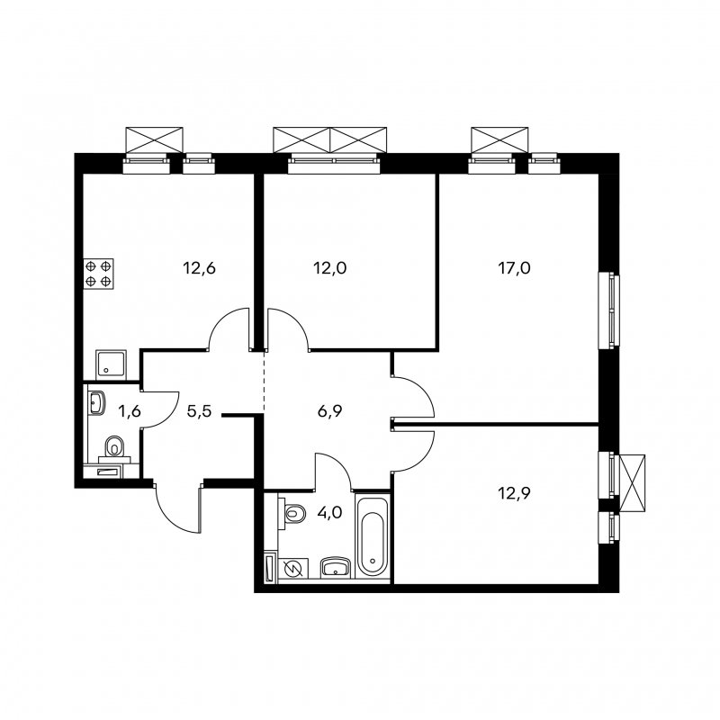 3-комнатная квартира с полной отделкой, 72.5 м2, 5 этаж, сдача 4 квартал 2023 г., ЖК Саларьево Парк, корпус 48.1 - объявление 1547128 - фото №1