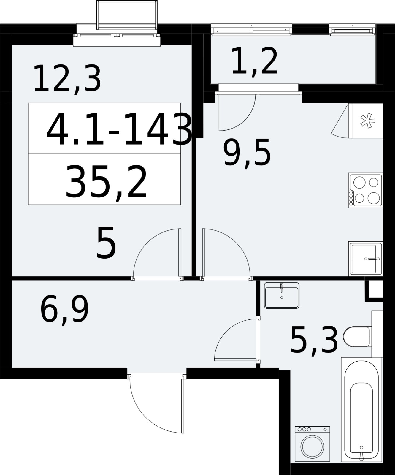 1-комнатная квартира с полной отделкой, 35.2 м2, 2 этаж, сдача 2 квартал 2027 г., ЖК Южные сады, корпус 4.1.2 - объявление 2392682 - фото №1