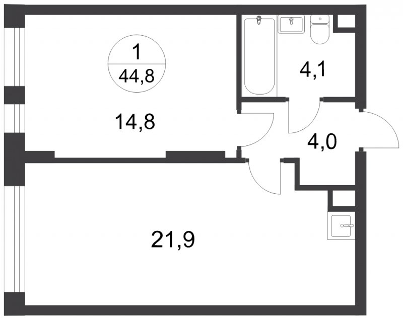 1-комнатная квартира с полной отделкой, 44.8 м2, 15 этаж, сдача 3 квартал 2025 г., ЖК город-парк Переделкино Ближнее, корпус 17-3 - объявление 1871211 - фото №1