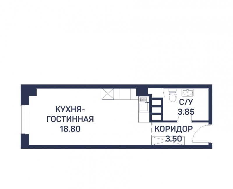 Студия с частичной отделкой, 26.2 м2, 2 этаж, сдача 3 квартал 2022 г., ЖК Любовь и Голуби, корпус 1 - объявление 1811338 - фото №1