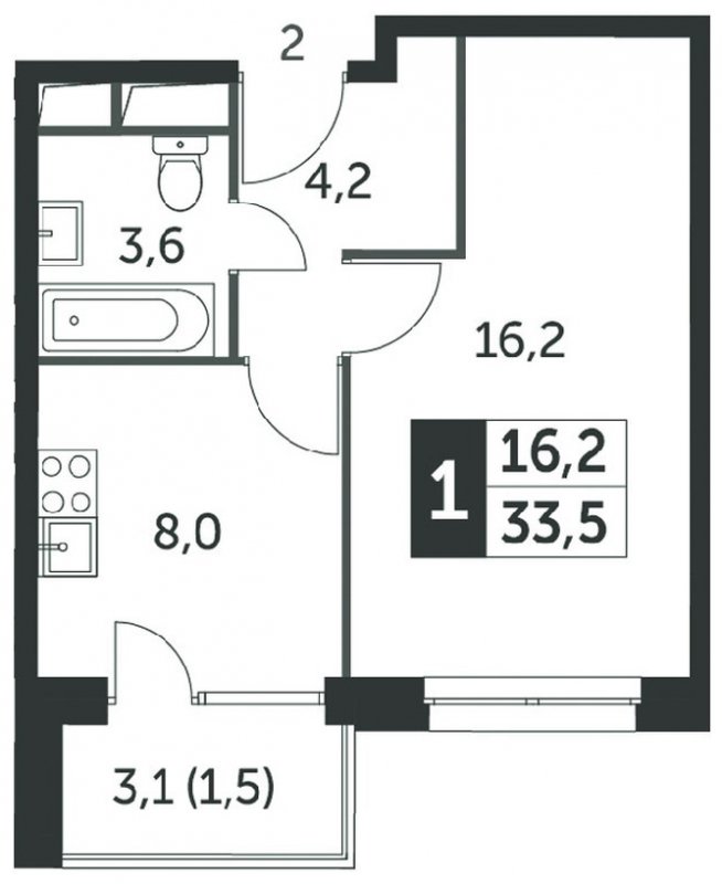 1-комнатная квартира без отделки, 33.6 м2, 6 этаж, сдача 4 квартал 2023 г., ЖК Датский квартал, корпус 2 - объявление 1568272 - фото №1