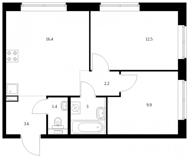 2-комнатная квартира с полной отделкой, 49 м2, 4 этаж, сдача 2 квартал 2023 г., ЖК Мещерский лес, корпус 8.1 - объявление 1982818 - фото №1