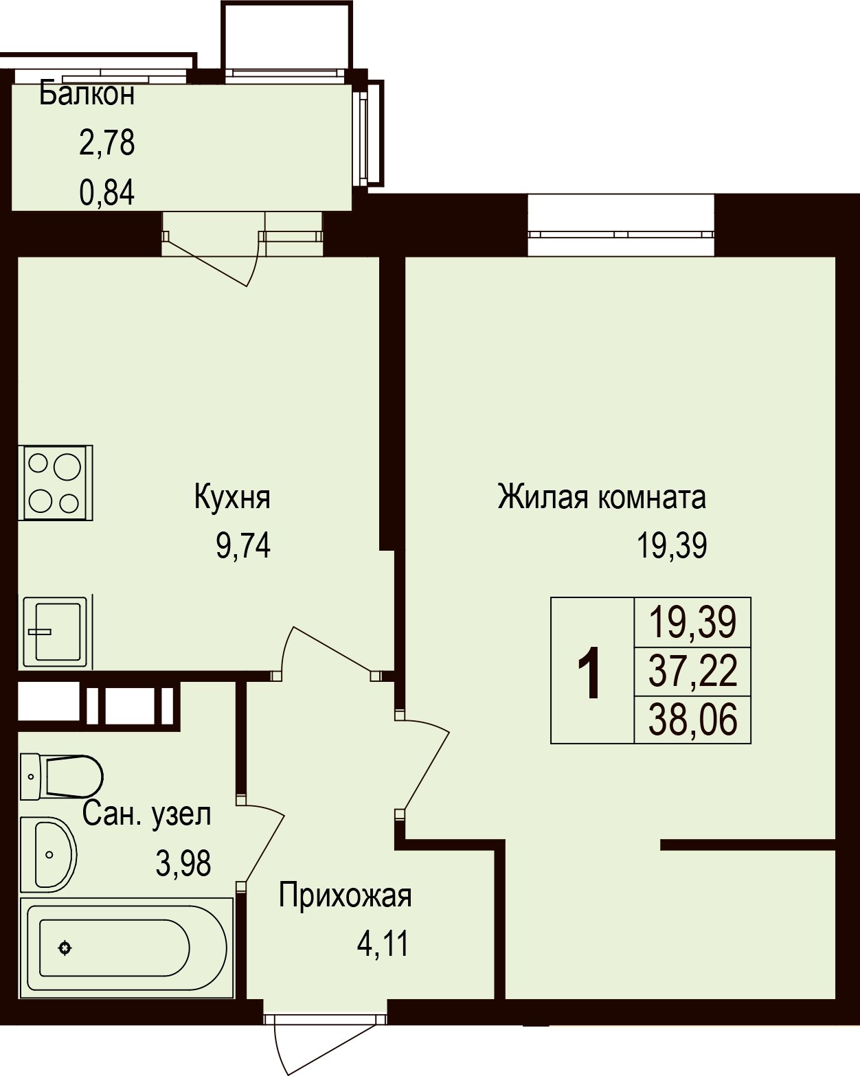 1-комнатная квартира без отделки, 37.8 м2, 2 этаж, дом сдан, ЖК Новая Щербинка, корпус 13 - объявление 2095167 - фото №1
