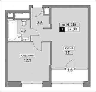 1-комнатная квартира без отделки, 37.8 м2, 9 этаж, сдача 4 квартал 2022 г., ЖК Румянцево-Парк, корпус 3 - объявление 1186972 - фото №1