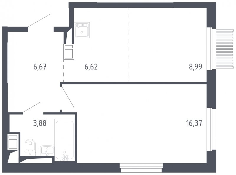 2-комнатная квартира с полной отделкой, 42.53 м2, 10 этаж, сдача 3 квартал 2023 г., ЖК Мытищи Парк, корпус 2 - объявление 1636147 - фото №1