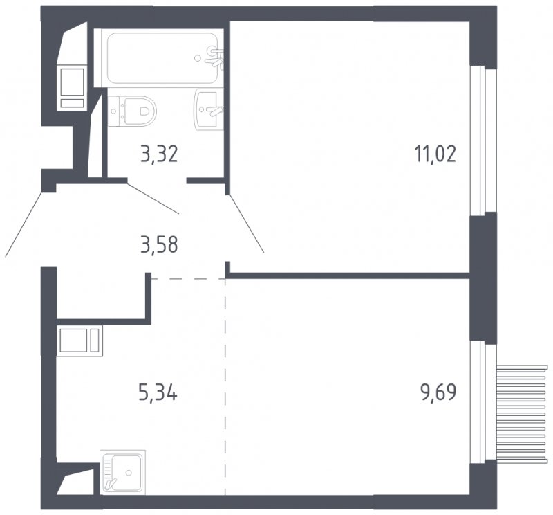 2-комнатная квартира с полной отделкой, 32.95 м2, 13 этаж, сдача 3 квартал 2023 г., ЖК Мытищи Парк, корпус 2 - объявление 1568771 - фото №1